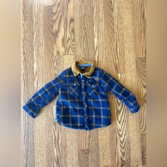 Eddie Bauer Kids Blue Plaid Jacket with Brown Collar - Picture 1 of 3
